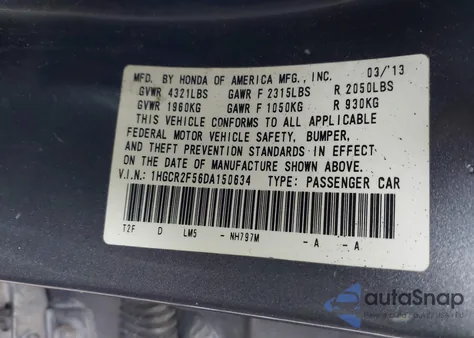 2013 Honda Accord Sport from USA, damaged, VIN 1HGCR2F56DA150634